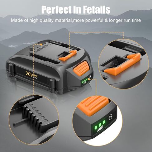 2Packs 4.0Ah WA3575 Replacement for Worx 20V Battery Power Share Max Lithium-ion Battery Compatible with Worx Battery 20 Volt WA3520 WA3525 WA3669.2 WG251s WG255s WG540s WG890 WG891 Cordless Tools in Saudi Arabia