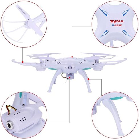 Syma X5SW FPV Explorers2 2.4Ghz 4CH 6-Axis Gyro RC Headless Quadcopter Drone UFO with 3MP HD WiFi Camera (White) in Kuwait
