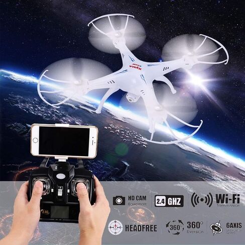 Syma X5SW FPV Explorers2 2.4Ghz 4CH 6-Axis Gyro RC Headless Quadcopter Drone UFO with 3MP HD WiFi Camera (White) in Kuwait