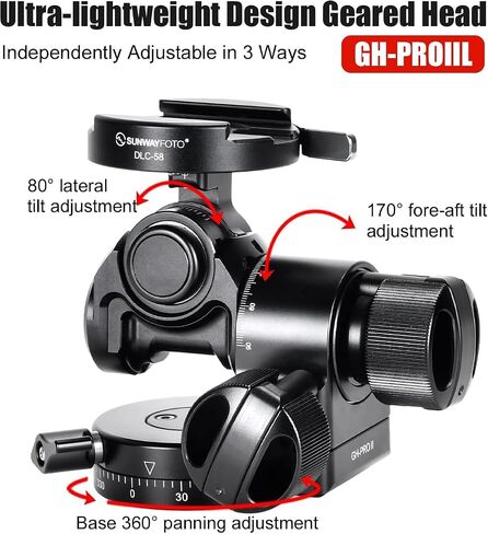 SUNWAYFOTO GH-PRO IIL Geared Tripod Head with Lever QR Clamp & Panning Base Compatible with Arca in Kuwait