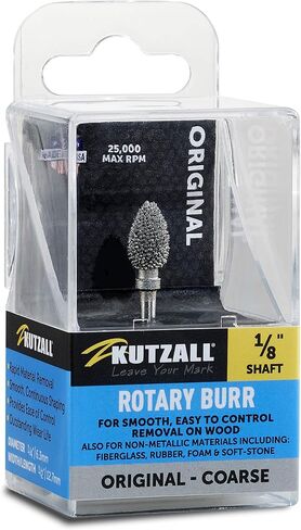 Kutzall Original Flame Rotary Burr، عمود 1/8 بوصة، خشن - لقمة نحت الخشب لـ Dremel وForedom وDeWalt وMilwaukee. كربيد التنجستن الكاشط، 1/4 بوصة (6.3 مم) قطر. × ½ بوصة (12.7 ملم) الطول، FL-14-E in Kuwait