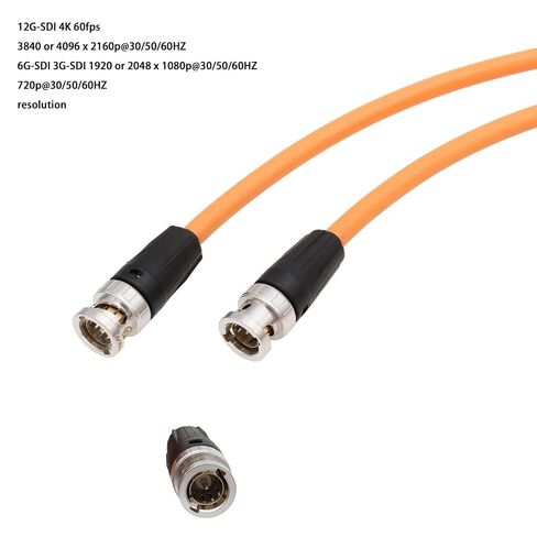 12G SDI 4K 60p Video Cable for Sony Venice FX9 FX6 Alexa Komodo Camera Canon C300 III SmallHD Atomos Monitor, BNC 75 ohm Coaxial Shielded (50cm, Orange) in Kuwait