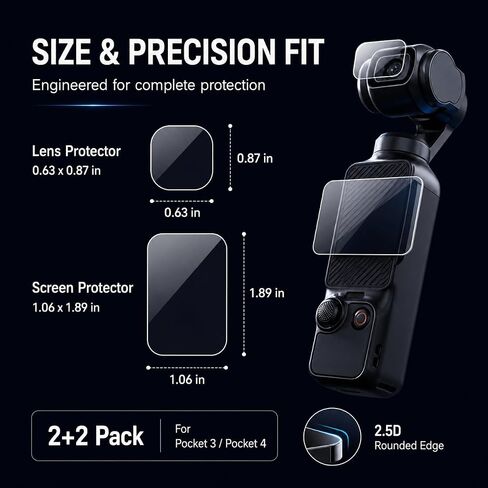 2 Pack + 2 Pack Camera Screen Protector set, Clear Lens LCD Film Guard for DJI Osmo Pocket 4/3 (Lens+LCD Screen) for Pocket Action Camera Vlog Accessories in Kuwait