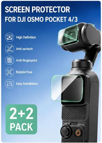 2 Pack + 2 Pack Camera Screen Protector set, Clear Lens LCD Film Guard for DJI Osmo Pocket 4/3 (Lens+LCD Screen) for Pocket Action Camera Vlog Accessories in Kuwait