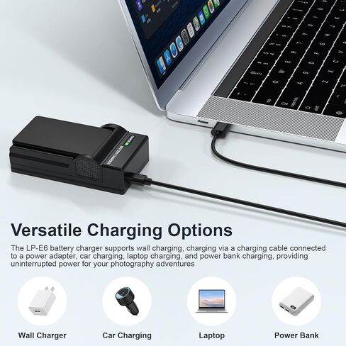 LP-E6 Battery Charger for Canon EOS R, R5, R6, 90D, 80D, 70D, 60D, 60DA, 7D Mark II, 7D, 6D Mark II, 6D, 5D Mark IV, 5D Mark III, 5D Mark II, 5DS, 5DS R Camera with USB C Cable LP-E6N LP-E6NH Charger in Kuwait