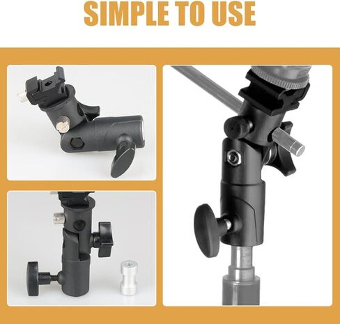 Adjustable Flash Stand Bracket for Photography, Sturdy Aluminium Alloy and Abs Light Bracket with 3/8" to 1/4" Screw and 10mm Umbrella Hole, Securely Hold Equipment for Indoor in Kuwait