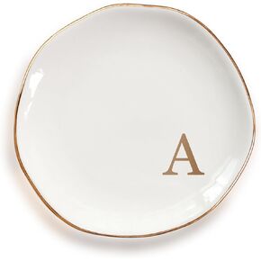 Fmeida Ceramic Jewelry Trays, Small Jewelry Tray Dish Initials Ring Dish for Women, Monogrammed Gifts for Birthday Wedding Christmas, 4.75", Rose Gold A