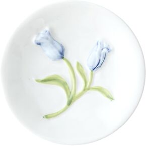 Tulip Jewelry Dish Trinket Tray,Cute Ceramic Ring Dish for Vanity Aesthetic Room Decor,4 Inch,Blue