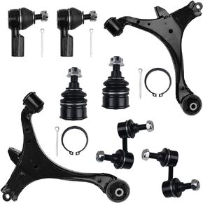 MACEL Front Lower Control Arm Compatible with 2001 Honda Civic, 2002-2005 Civic [Not for Si Models] w/Ball Joint, Tie Rod End and Stabilizer Bar Link - RK640287 RK640288