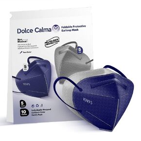 Dolce Calma KN95 Face Masks, 10 Pack Multicolor Individually Wrapped, 5-Ply Breathable and Comfortable Colored Mask for Adults Men and Women, Adjustable Nose Clip & Flexible Earloop (Blue & Grey) in Saudi Arabia