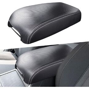 sportuli Center Console Cover Anti-Scratch Leather Armrest Cover Replace for 2011-2023 2024 Dodge Charger Chrysler 300 300C (Black Stitches)
