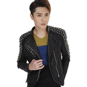 Fashion SX Men's Rock Punk Nailed Motorcycle Leather Jacket Classic Vintage Club Bike Jacket