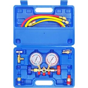 JIFETOR 3 Way AC Manifold Gauge Set, HVAC Diagnostic Refrigerant Charging Tool for Auto Household R404A R134A Refrigerant, Quick Couplers Can Tap Adapter Valve Core Tool, 3FT Hose