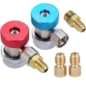 R134A Adapter Fittings, Adjustable R134a High Low Quick Coupler Connector, AC Freon Manifold Gauge Hose Conversion kit, 1/4 SAE HVAC with 1/4'' Female 1/2 Male Brass Adapter