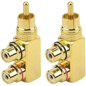 WMYCONGCONG 2 PCS RCA Splitter Adapter RCA Male to 2 RCA Female Right Angle Splitter Plug Connector