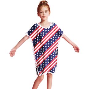 Qancy Girls Cover Up Rainbow Unicorn Swimsuit Coverups Beach Pompom Tassel Dress