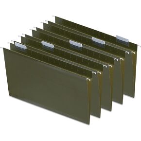 Staples 726595 Recycled Reinforced Hanging File Folders 5-Tab Lgl Std Gn 25/Bx