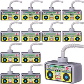 Mifoci 70s 80s 90s Hip Hop Rapper Party Favor Gifts Radio Boombox Cups with Straws,10 oz Plastic Radio Cup Bulk Party Gift Reusable Creative Boombox Cups for Disco Birthday Party Decoration(12 Pcs)