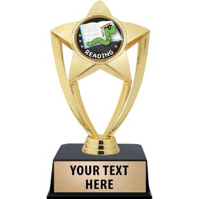 Crown Awards Reading Trophies with Custom Engraving, 6" Personalized Reading Bookworm Trophy On Black Base Prime
