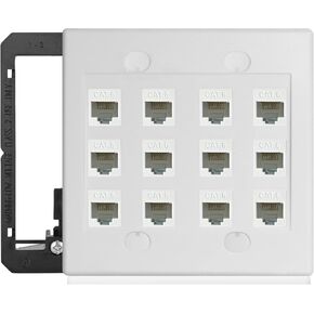 12 Port Ethernet Wall Plate White Cat6 Keystone Jack RJ45 Cables Inline Coupler Wires Connector Date Box Cover with 2 Gang Low Voltage Mount for Network Outlet Setup in Saudi Arabia