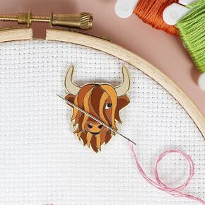 Caterpillar Cross Stitch Needle Minder - Highland Cow for Cross Stitch, Sewing, Embroidery and Needlework Accessories, Enamel and Magnetic