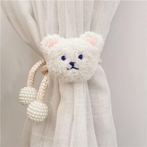 2 Pack Curtain Ties, Plush Bear Curtain Tiebacks, Baby’s Room Cartoon Bear Decorative Rope Curtain Ties, Curtain Holders for Window Treatment (Beige)