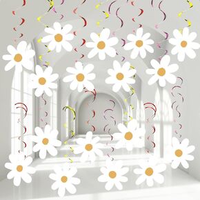Lincia 72 Pcs Daisy Flower Hanging Swirls Colorful Daisy Foil Swirls Ceiling Hanging Decor Daisy Flower Cutouts Party Supplies for Boho Hippie Groovy Retro Themed Birthday Party Decorations Favor