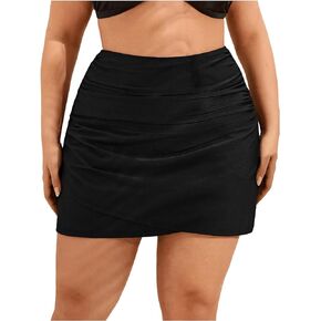 Floerns Women's Plus Size Swimsuits Casual Pleated High Waist Knitted Wrap Bikini Bottom