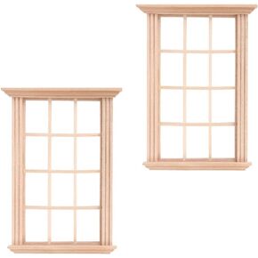 DOITOOL 2PCS Dollhouse Windows 1 12 Scale Wooden Dollhouse Window Frame, Dollhouse Furniture Miniature Window Frames for 1 12 Doll House Furniture Accessories