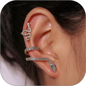 2 Pcs Snake Ear Cuff Earrings Vintage Crystal Rhinestone Snake Stud Earrings Snake Cartilage Ear Wrap Earrings for Women