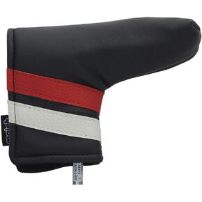 Majek Golf Retro Putter Blade Style (Black with White and Red Stripes) Headcover. Limited Edition Vintage Leather Style