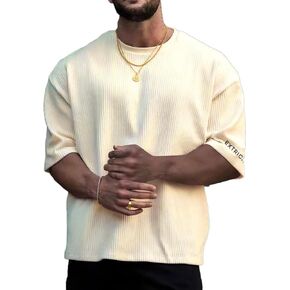 تيشيرت رجالي كاجوال من Verdusa برقبة دائرية وأكتاف منسدلة وطباعة حروف in Kuwait