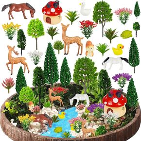 35 قطعة من الأشجار النموذجية 1.1-4.7 بوصة نموذج ديوراما مختلط لشجرة الزهور الغزلان والحصان وحيوانات الغابة والفطر لغابة الغابة وحرف الحيوانات ونموذج بناء السكك الحديدية ومستلزمات المناظر الطبيعية (نمط 01) in Kuwait