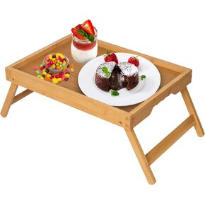 Artmeer Bed Tray Table with Folding Legs,Bamboo Breakfast in Bed for TV Table, Laptop Computer Tray,Eating,Snack Tray(Bamboo)
