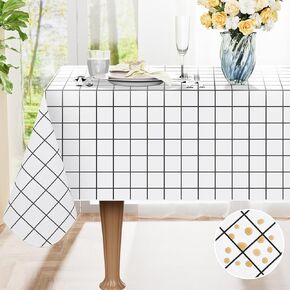Rectangle Table Cloth, Waterproof Vinyl Tablecloths with Flannel Backing, Wipeable Plastic Plaid Table Cover for Dining, Picnic, Indoor and Outdoor (52" x 70", Black)
