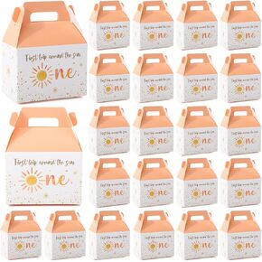 24 Pieces First Trip Around The Sun Treat Boxes 1st Birthday Favors Candy Boxes Sun Goodies Boxes Cardboard Present Boxes with Handles for First Birthday Sunshine Party Favors, 4.7 x 2.4 x 5.1 Inch