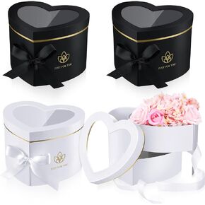 Gueevin 4 Pcs Heart Shaped Box Heart Boxes for Flowers Floral Gift Box with Lids Valentine's Day Gift Box Mother's Day Paper Boxes Double Layer Rotating Box for Luxury Style Flower Gift (Black, Pink)