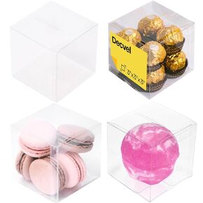 Decvel 2x2x2 inches Clear Favor Boxes (50 Pack) - Party Favor Boxes, Clear Box, Macaron Boxes, Clear Gift Box, Clear Boxes for Treats, Candy Boxes Party Favors, Wedding Favor Boxes, Clear Plastic Box