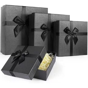 Black Gift Boxes with Lids for Presents, Set of 4 Nesting Gift Boxes Contains Large Small Gift Box, Luxury Gift Boxes for Birthdays, Weddings, and All Gift Giving Occasions