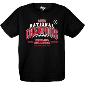 Blue 84 Unisex Kid's NCAA Officially Licensed Georgia Bulldogs National Champs T-Shirt 2022-2023 Laces Black