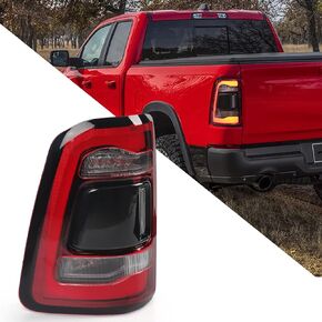 FIONE: For Dodge Ram 1500 Tail Light Assembly Without Blind Spot 2019-2022 LED Type & Red Lens Chrome Interior (Left+Right Side)