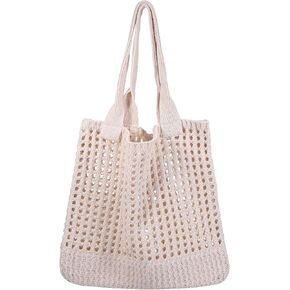 Crochet Beach Bags, Woven Travel Tote for Women, Hollow Knitting Handbag, Aesthetic Mesh Shoulder Bag, Summer Cotton Threads Weave Bag for Outdoor Holiday Picnic Party Daily Use