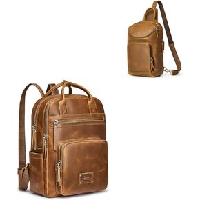 S-ZONE Women Leather Backpack Bundle with Sling Bag for Men Women Crossbody Shoulder Bag Backpack Purse Outdoor Travel