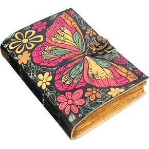 فراشة اليدوية خمر الجلود مجلة زهرة تنقش مكتب دفتر كتيب كتابة مجلة مذكرات كراسة الرسم مجلة السفر للرجال والنساء 5 × 7 بوصة (فراشة مطبوعة) in Kuwait