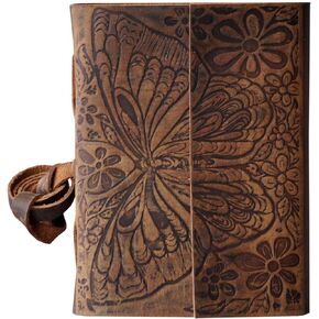 Butterfly Handmade Vintage Leather Journal Flower Embossed Office Notebook Handbook Writing Journal Diary Sketchbook Travel Journal for Men and Women 5 x 7 inches (Printed Butterfly)