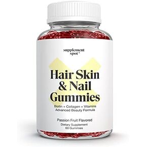 Supplement Spot Hair Skin and Nails Vitamins, 6000 mcg Biotin Gummies w/Collagen & Vitamins, Passion Fruit Flavored Hair Vitamins, Gluten Free Collagen Supplements (60 Count)