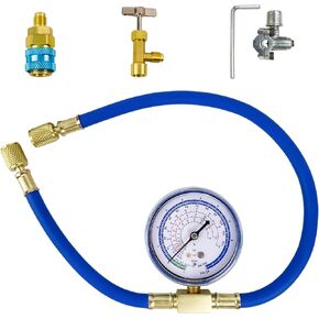 BACOENG R134a Refrigerant Recharge Kit, AC AUTO R134a/R-12/R-22 Freon Refrigerant Hose Can Tap with Gauge, BPV31 Bullet Piercing Valve, R134a Quick Coupler