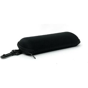 Safety Eyeglass Case, XL Semi Hard Black Nylon, Zipper, Snap Hook