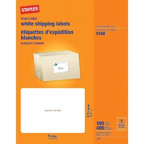Staples 792124 Laser/Inkjet Shipping Labels 3 1/2-Inch x 5-Inch Bright White