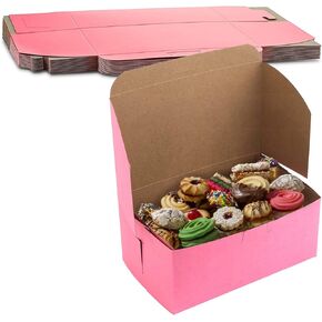 MT Products Pink Cookie Boxes - Size 8" x 5" x 3 1/2" (25 Pieces) Clay Coated Kraft Bakery Box No-Window - Made in the USA